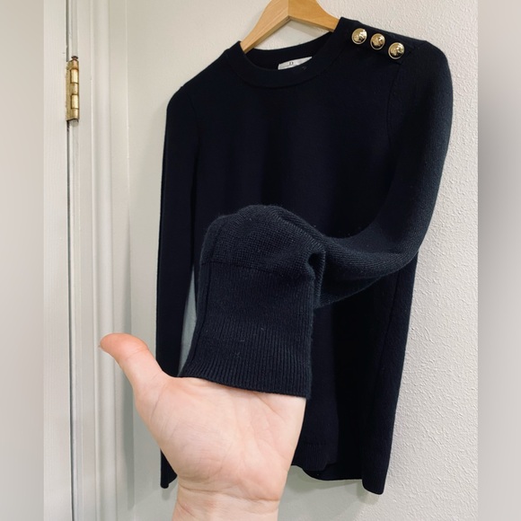 Dior D Designs Black Wool Blend Crewneck Sweater with Gold Button Details - Picture 3 of 5